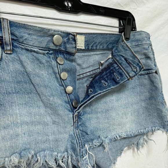 Free People Distressed Jean High Waisted Cut Off Denim Button-Up Booty Shorts - Picture 5 of 9